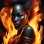 Placeholder: 3D. Detailed Painting .realistic. Dark skin women. Beautiful. the faces of two young black women. Warm. Fire nymphs emerging from the flames.red.. Energy. Focus. THeir hair looks like smoke .smoke curling. Dreadlocs. Their skin is the colour of charcoal . Their hair moves like smoke. . their clothing is made of flames, red. Orange. Yellow. White and gold