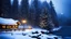 Placeholder: fir forrest scenery, heavy mist,valley,creek,forest,christmas lanterns,tree,,nature,night,snow,fir tree,high-quality photograph