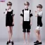 Placeholder: Russian short hair beautiful tomboy boyish boylike short man's haircut boyish features shortcut in black girlish nightgown in hotel wedding night