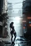 Placeholder: beautiful girl gun hold robot, post-apocalyptic in a cyberpunk city, realistic, intriacte detail, sci-fi fantasy style, volumetric lighting, particales,highly detailed,cinamatic, deep