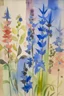 Placeholder: Watercolour of delphiniums in the style of Paul Klee
