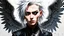 Placeholder: Punk, Angel, portrait, white hair, white background, old canvas torn cracks, mystical, fine drawing, high detail, 8K