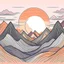 Placeholder: Line art illustration of a serene mountain range at sunrise, surrounded by minimal foliage, with a prominent sun rising behind the peaks, rendered in a simple bohemian style with bold black lines, subtle texture, and a muted color palette featuring soothing shades of orange, pink, and purple, set against a clean and minimalist background, with the sun's rays extending outward in gentle, curved lines, and the mountain's contours defined by delicate, hand-drawn strokes, evoking a sense of peaceful