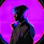 Placeholder: The silhouette of a musical performer in the spotlight. - very noticeable shadows - very realistic details - style: "synthwave"