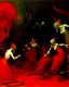 Placeholder: A dark red deep abyss with vampire squids painted by Edgar Degas