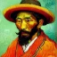 Placeholder: Portrait of OLd japanese Fishermen, wearing bucket hat, long beard, by Van Gogh 8k