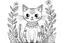 Placeholder: Children's Book Illustration or Children's Book Cover cute cat , simple lines drawings, no lines inside of the drawing, Mindfulness Anxiety Relief and Relaxation Flower, cartoon, full body, outline of the drawing in bold line, symmetrical, white background, no background image.