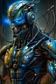 Placeholder: Futuristic cyborg warrior in a post-apocalyptic wasteland, biomechanical armor, blending organic musculature with advanced technology, fierce and powerful stance. Style of Alex Grey, Patrice Murciano, and Carlo Crivelli, vivid and bold colors, surreal and intricate patterns, vivid, powerful, stark contrast, post-human, cybernetics, resilience, dynamic, hyper-realistic, intense expression