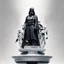 Placeholder: Create a captivating illustration that showcases Darth Vader, adorned in his iconic black cape, standing triumphantly on the highest podium as the undisputed champion. Flanking him on two lower podiums are two white-clad Stormtroopers, looking sullen. Set this scene against a white background.