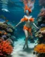 Placeholder: Gorgeous Photography Beautiful Sea Queen Walk in An underwater scene teeming with colorful coral, full busy clownfish, and gentle sea turtle