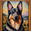 Placeholder: /imagine prompt: paint a German Shepherd dog into a unique masterpiece in the likeness of the Mona Lisa featuring her enigmatic smile on the dog by artist Leonardo DaVinci. The German Shepherd dog is to look like the Mona Lisa in this interpretation. Utilise crayons as the medium, capture the essence of DaVinci's iconic style.
