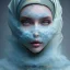 Placeholder: clouds of fog as woman's face, dissolving, disintegrating, wearing blue hijab, fine detail, highly intricate, wearing blue hijab, modern surrealism painting, high-quality, volumetric lighting, 8k, ultrahd, George Grie, Marco Escobedo, Igor Morski,Brian Froud, Howard Lyon, Selina French,