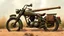 Placeholder: Vector Illustration. Old Motorcycle. Greek Armed Forces military 1920 AD. Vickers Old Big machine gun. Digital Painting. Military old maxim machine gun on