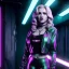 Placeholder: Actress, young madonna, blonde replicant woman, blade runner style, rain, fog, neon ambient, gradient color, clean skin, circuits, latex coat, cyber punk, neon, tubes, portrait, studio photo, unreal engine 5, smooth color, 16 bit, god lights, ray tracing, RTX, lumen lighting, ultra deatail, volumetric lighting, 3d, finely drawn, hd.