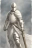Placeholder: Picture of a knight wearing white armor and white cape with white helmet, holding a spear