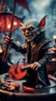 Placeholder: portrait of a vampire werewolf goblin gremlin with mustage smoking a violin blood of fish on a viking ship, in the style of Giger,bokeh like f/0.8, tilt-shift lens 8k, high detail, smooth render, down-light, unreal engine, prize winning