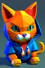 Placeholder: low poly with easy basic shapes nintendo64 character of a happy cat in a hoodie with retro game on the hoodie