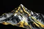 Placeholder: realistic black and gold 3d hd whimsical stylized surrea recrusive thin lines of all colors draw a mountain with sno