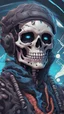 Placeholder: a close up of a person with a skull on their head, blue and black colors, anime skull portrait man, scary detailed art in color, hiroyuki-mitsume takahashi, nychos art aesthetic, half man half skeleton, anime cyberpunk art, colored manga art, rossdraws pastel vibrant, hot colors. insanely detailed, beautiful anime portrait, stunning anime face portrait, scary art in color