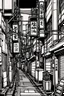 Placeholder: Tokyo alleys, greyscale, line arts,