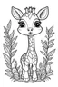 Placeholder: cute coloring page, sketch style, cute baby giraffe in the jungle, cute cartoon, white and black, withe background, no shadows, outline.