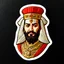 Placeholder: A sticker of Persian king, colorful, Embroidered style, on a solid color black background.