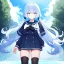 Placeholder: Clear focus, High resolution, long fluffy light blue hair, hair between eyes, long locks, wearing a sailor uniform, wearing a sailor skirt, long black socks, 1girl