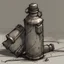 Placeholder: water flask, post-apocalyptic, rough sketch