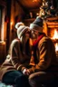 Placeholder: Cozy Christmas scene couple kissing