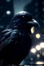 Placeholder: primer plano de un pájaro detective con sobre todo oscuro, policial negro, fondo de paisaje urbano, húmedo y oscuro, contraluz, atmosfera de misterio apuntando con la pistola ,su cara mirando al frente