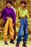 Placeholder: year 1998 women fashion. Loose, baggy, low waist Combat pants, t-shirt, new kind of hoodie with tippet! Colors: denim blue, blue, purple, cream, khaki, light green, lilac, plum, orange, terracotta, red, light yellow, lion yellow, pink, dark blue, beige. Lynx-pattern, Sturnus vulgaris-print. wide belt. Partly latex or leather. Kylie Minogue, Tyra Banks. leg warmer. Cargo pants and hoodie!