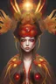 Placeholder: sun goddess, asian, black hair with a red streak, red eyes, detailed portrait