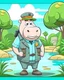 Placeholder: hippo as tourist guide wearing tourist guide uniform, cartoon style, safari landscapebackground, colorful, high quality, high details, realistic