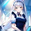 Placeholder: 8k, high quality, detailed, beautiful lighting, vibrant colors, white long hair, vibrant blue eyes, girl, maid, ponytail,