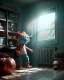 Placeholder: Room scene with color hair monster, Steven Spielberg style, realistic photo, sweet, concept art, smooth, unreal engine 5, god lights, ray tracing, RTX, lumen lighting, ultra detail, volumetric lighting, 3d.