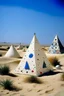 Placeholder: An ivory desert with shiny pyramids painted by Joan Miro