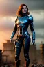 Placeholder: ultrarealistic, ruined city,__mass effect armor__, __angles__, 19 year old woman, strikingly beautiful, ginger hair, silver colour, [__starlets__|__starlets__], (pale __skincolor__ skin:1.2), __camera__, _hair_, detailed face and eyes, c-cup breasts, leather choker, freckles, dynamic pose, resolved expression, __accessory__, strappy outfit, (straps:1.1), sword in scabard on left hip, (buckles, buttons, snaps, rings:1.0), haltertop style breastplate, detailed eyes, plump lips, sci-fi theme