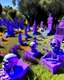 Placeholder: A purple graveyard with Halloween ghosts designed in Oaxacan alebrijes painted by Katsushika Hokusai