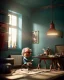 Placeholder: Boy room scene with color hair monster, Steven Spielberg style, realistic photo, sweet, concept art, smooth, unreal engine 5, god lights, ray tracing, RTX, lumen lighting, ultra detail, volumetric lighting, 3d.