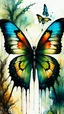 Placeholder: Zdzislaw Beksinski, and Peter Gric style ink wash and watercolor, full body illustration of a butterfly , highly detailed facial features, mixed to anatomical wings view, visible plant like skeletal structure, wildly flowing splash colours , 8k octane, all in focus, clean , no grain, ethereal, otherworldly concept art in vibrant natural colors