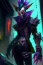 Placeholder: Shaco from league of legends in style cyberpunk! make the trap