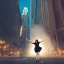 Placeholder: woman wearing a dress floating in the air, scared, downtown new york, dramatic, dramatic lighting, volumetric lighting, hyperrealism, 8k, high quality, photorealistic, lot of details