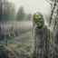 Placeholder: Countryside, morning, foggy. Gritty, raw portrait photo of obscene filthy demons and ghosts with creepy face, eerily mysterious, grainy, intricate patterns, details of the skin extremely accentuated