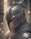Placeholder: Dark souls Knight, expression serious, aura, portrait, background Dark souls like ruins, comic style, helmet,