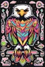 Placeholder: I am interested in a sticker of a sea eagle in flight. Specifically, I would like a playful and neon design with a folk art contour. The sticker should be in vector format and have a white background. I prefer a detailed design.