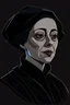 Placeholder: A portrait of a 40-year old aristocrat woman from XV century in strict dark clothes, authoritative, cold, emotionless, in the style of Genndy Tartakovsky's cartoons