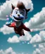 Placeholder: Ultra realistic clouds sky scene, medium shot view, portrait, sweet monster Childs free jumping flying, trinkets, jelly beans, inflatable helmet, smile, happy, Wes Anderson style, Peter Pan, inflatable color clothing, extreme, wind, clouds sea, 20,000 feet altitude, stratosphere, soft color, highly detailed, unreal engine 5, ray tracing, RTX, lumen lighting, ultra detail, volumetric lighting, 3d, finely drawn, high definition, high resolution.