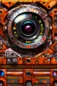 Placeholder: futuristic pinhole camera in Kente, rusted clocks lens, cinematic, scaffolding, cyberpunk, 8k quality