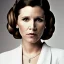 Placeholder: extrem realistic analog style photography of carrie fisher by Annie Leibovitz, soft ethereal skin, symmetrical short hairstyle,studio lighting, sharp brown eyes, dark plain background