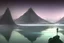 Placeholder: Person seeing a Magic infinite mirror in the misty lagoon, that reflects galaxy, misty landscape